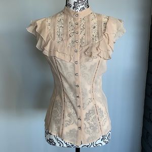 Bebe Silk Lace Sleeveless Blouse (Size S)